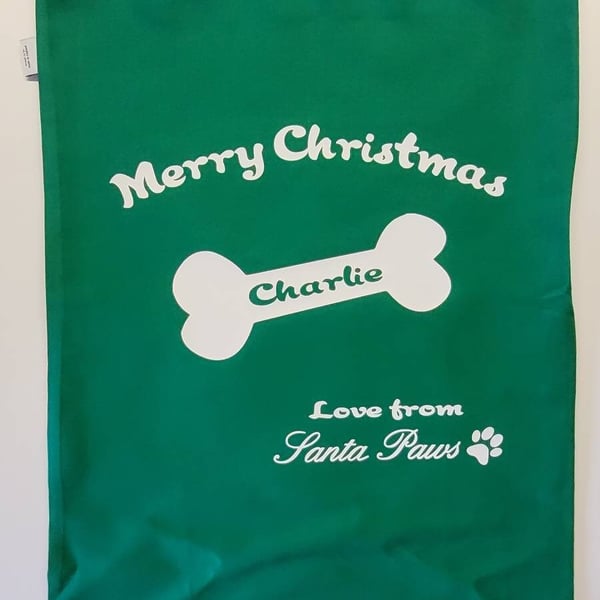 Personalised dog christmas sack for their presents - made in England. Pet gifts