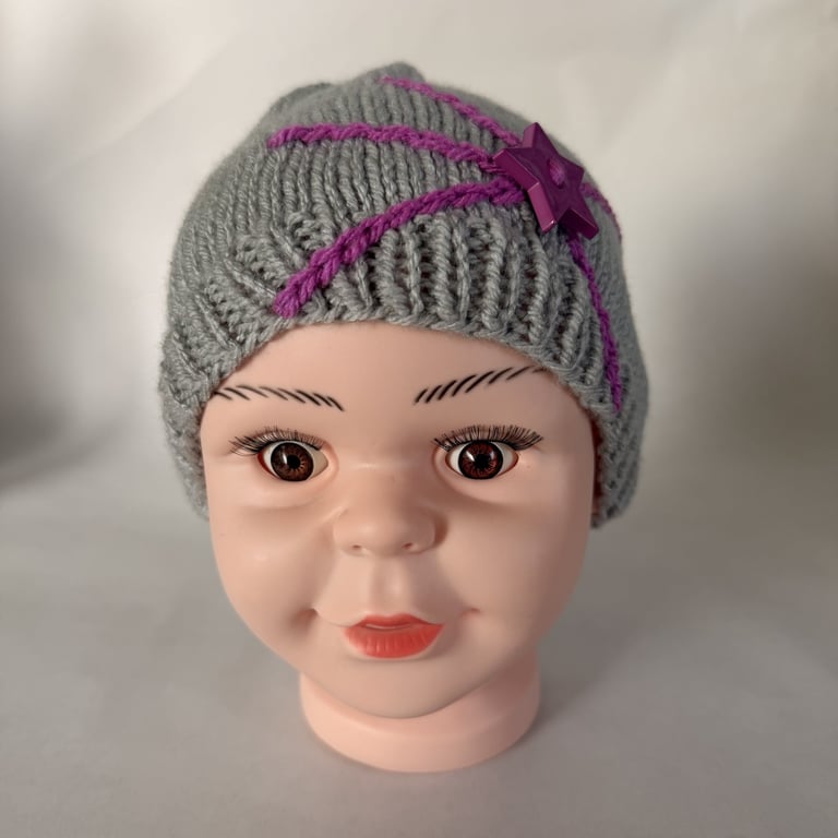 Children's grey hand knitted starburst winter hat