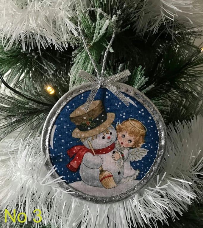 Set of 4 Angel Baubles – Quilted Fabric Christmas Tree or Wall Decorations