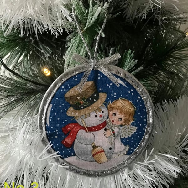 Set of 4 Angel Baubles – Quilted Fabric Christmas Tree or Wall Decorations