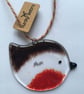 Handmade Fused Glass "Mum" Robin Christmas Decoration - Image 1