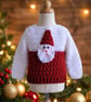 Festive Crochet Baby Jumper Santa Father Christmas, Red White Sweater 1-2 years  - Image 1