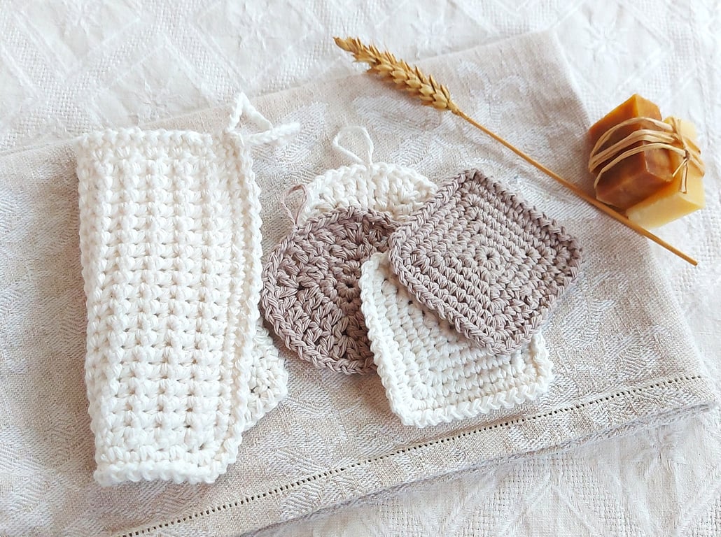 Reusable handmade face cloth and pads, 100% recycled cotton