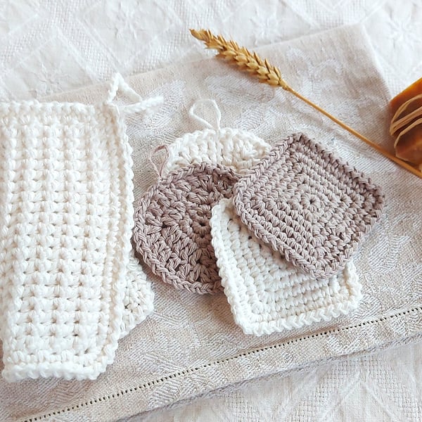 Reusable handmade face cloth and pads, 100% recycled cotton