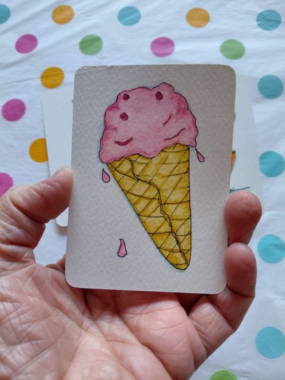 Strawberry Ice Cream Cone - Original ACEO Art