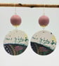 Sterling silver fish hook, large dangly wooden earrings, multicoloured  - Image 2