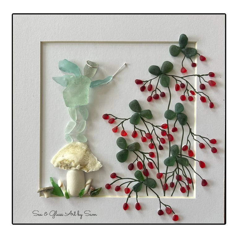 Hand made seaglass picture Strawberry Magic 