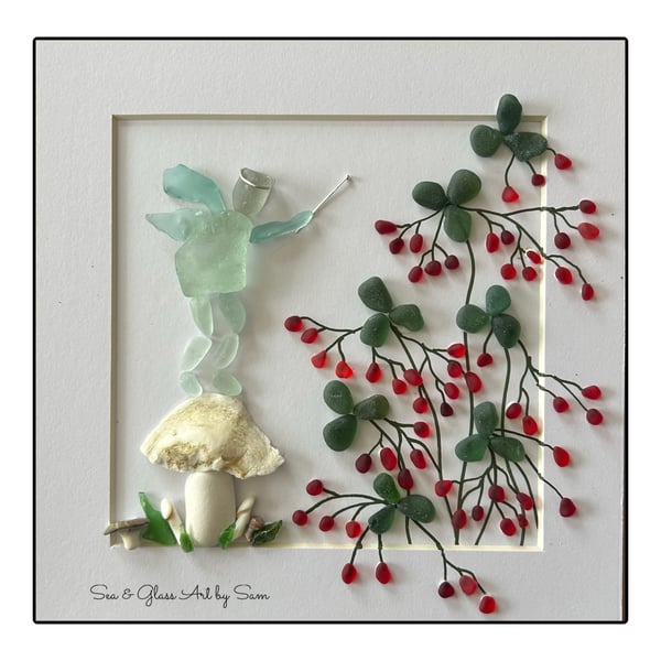 Hand made seaglass picture Strawberry Magic 