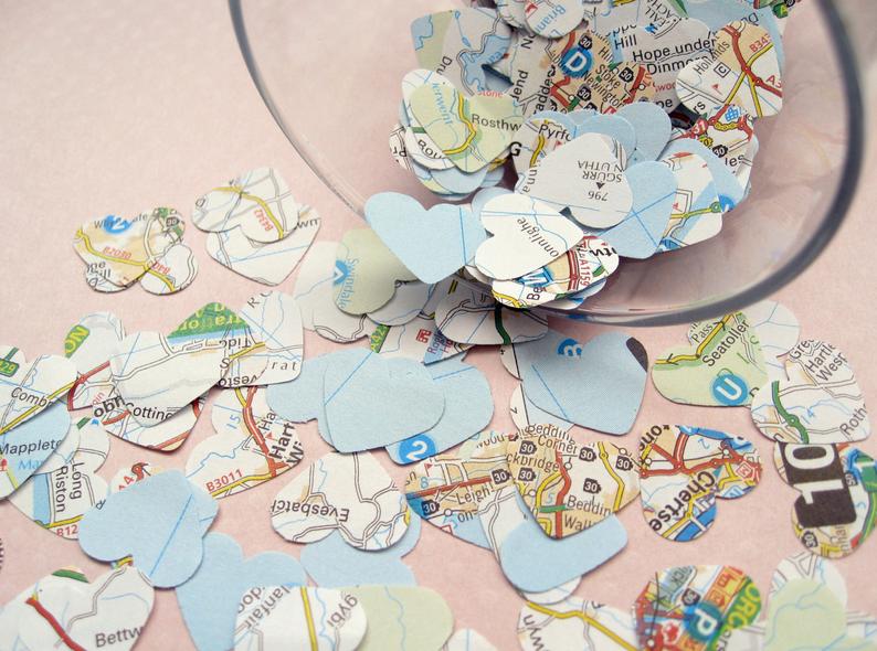 United Kingdom Map Confetti Hearts - Wedding Bon Voyage Party Travel Decor