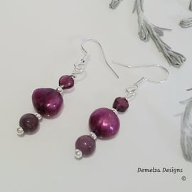 Natural Ruby, Freshwater Pearl, Rare Rodolite Garnet Drop 925 Silver