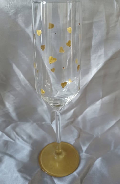 HEART OF GOLD Hand Painted Heart of Gold Champagne Glass