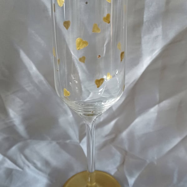 Hand Painted Heart of Gold Champagne Glass