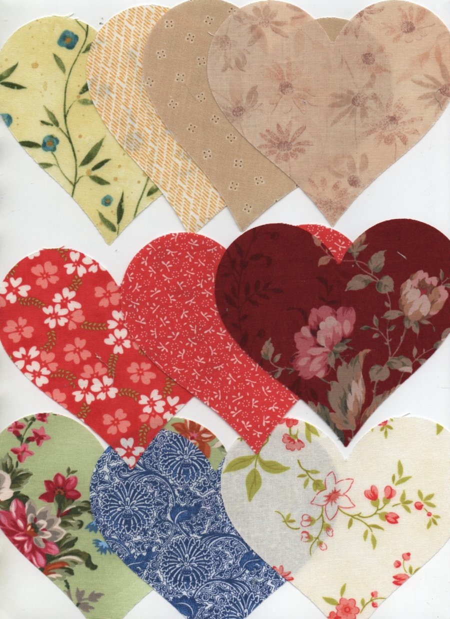 ChrissieCraft die-cut cotton fabric large HEARTS x 10 for APPLIQUE