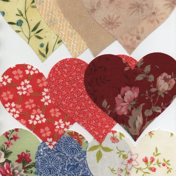 ChrissieCraft die-cut cotton fabric large HEARTS x 10 for APPLIQUE