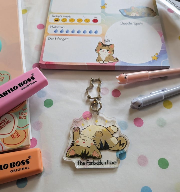 Forbidden Floof Cat Acrylic Keychain, Holographic Star Glitter Charm, Cat Owner 
