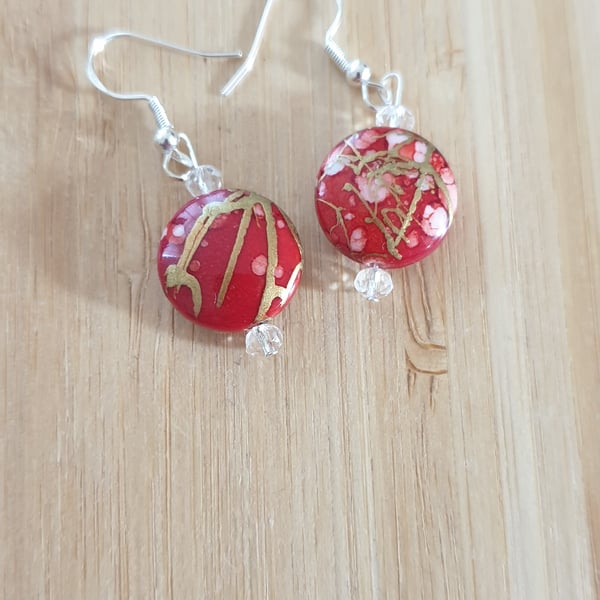 Red round earrings