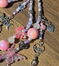 Rose Quartz Triple Moon Bag Charm, Lotus Crystal Keyring, Spiritual Accessory - Image 3