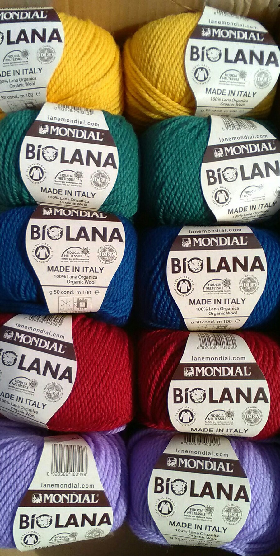 500g MONDIAL BIO LANA ORGANIC WOOL LIGHT ARAN  in 5 colours