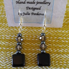 Onyx square bead earrings 