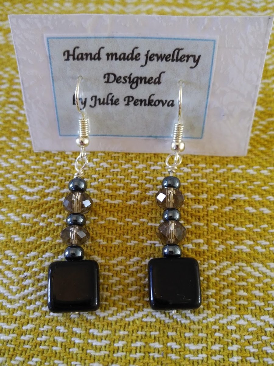 Onyx square bead earrings 