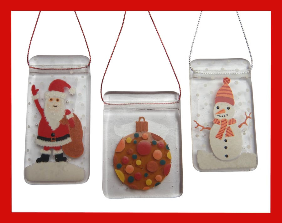 Handmade Fused Glass Christmas Tree Decorations