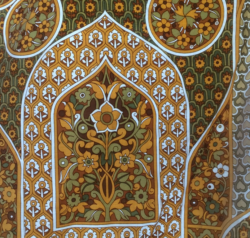 Smart Yellow Brown Pat Albeck Minaret  60s 70s vintage fabric Lampshade option 