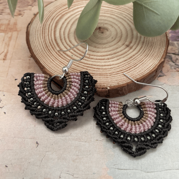 Boho tear drop design beaded micro macrame dangle statement earrings 