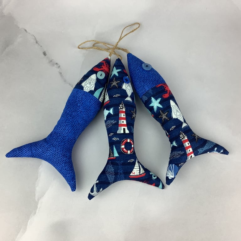 Seaside hanging fabric fish set, Handmade