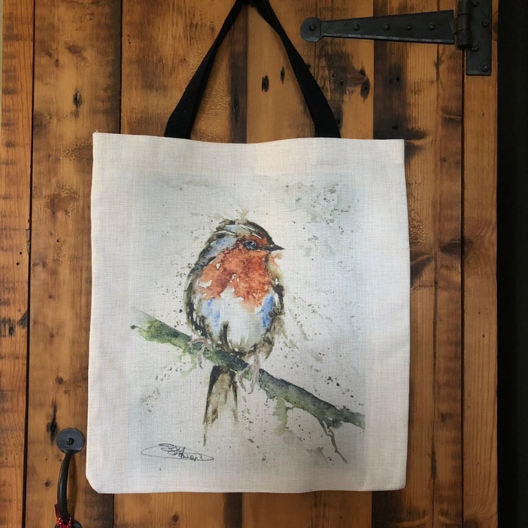 Robin Tote Bag, Wildlife Art Print Bag, Choice of 2 Heavy Duty Thick Quality Fab