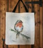Robin Tote Bag, Wildlife Art Print Bag, Choice of 2 Heavy Duty Thick Quality Fab