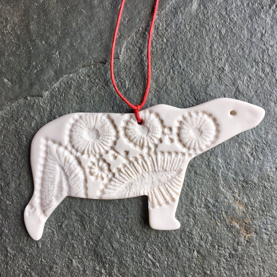 Scandi polar bear, white nordic Christmas decoration The Porcelain Menagerie