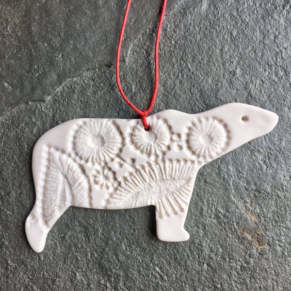 Scandi polar bear, white nordic Christmas decoration The Porcelain Menagerie