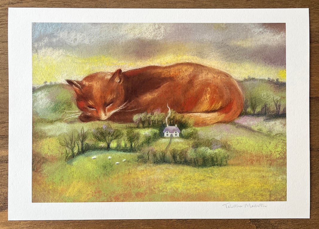 Orange Cat Art print - Dartmoor illustration, Ginger Cat Art, fairytale art 