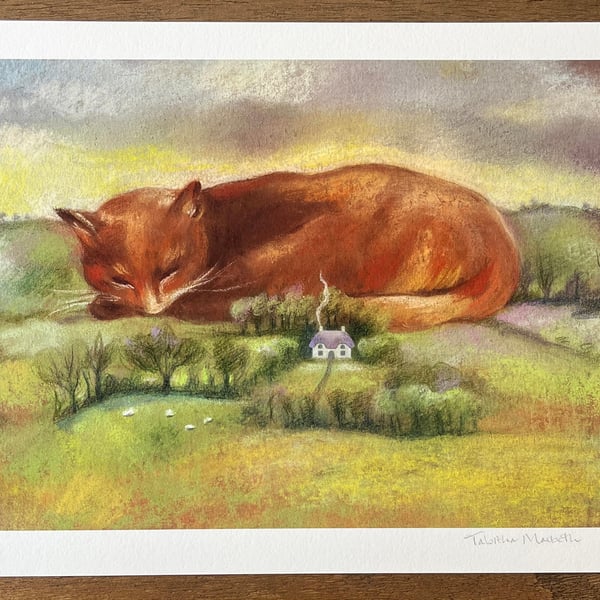 Orange Cat Art print - Dartmoor illustration, Ginger Cat Art, fairytale art 