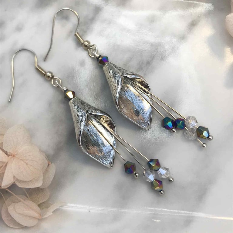 Silver Calla Lily Vintage Style Drop Earrings