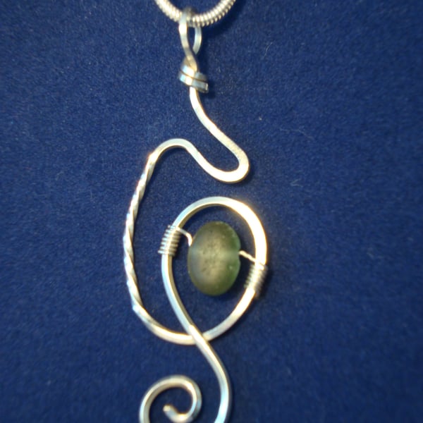 Sea Glass & Sterling Silver Pendant