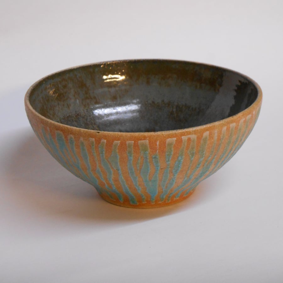 Unique Turquoise fine striped Bowl.