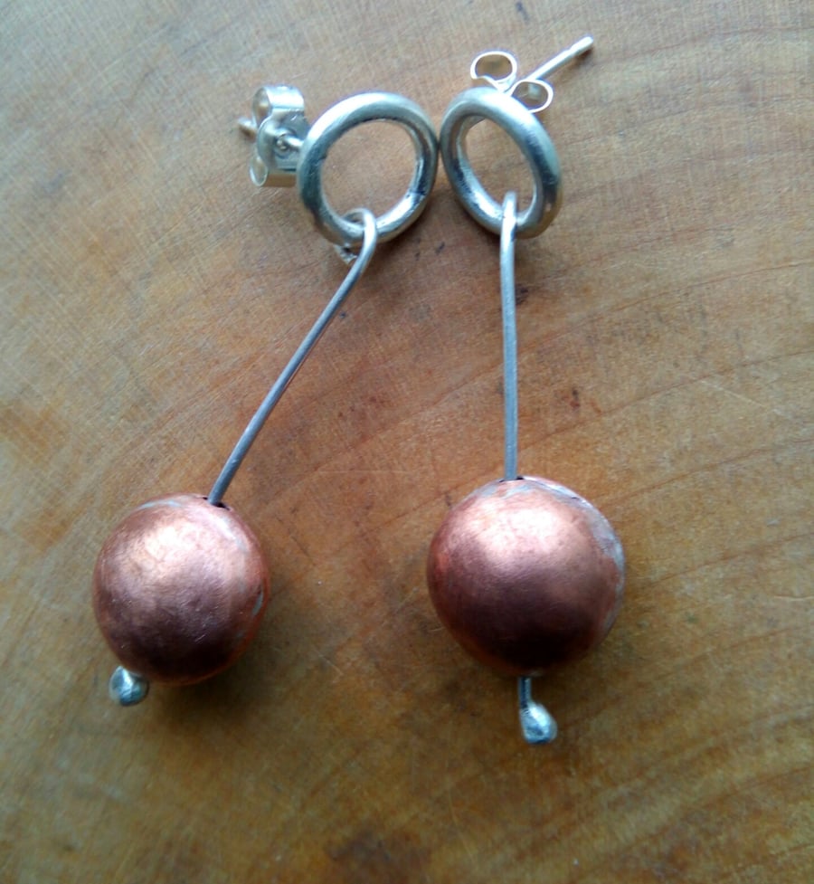 Shiny Copper Ball Dangle Earrings