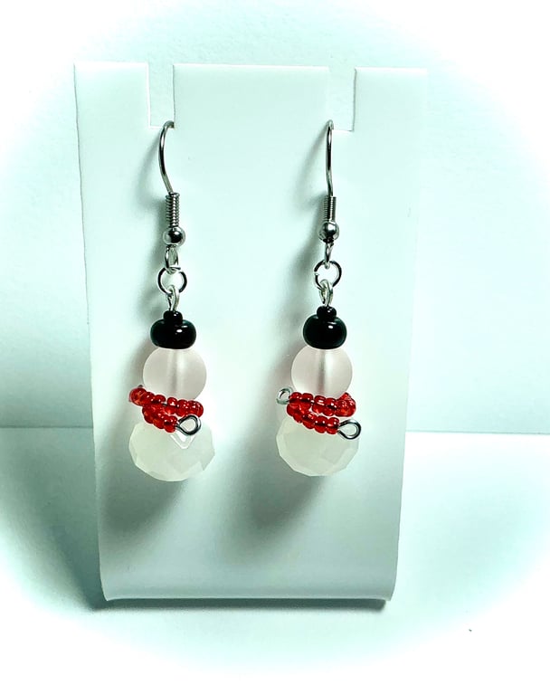 Christmas Snowman Beaded Earrings
