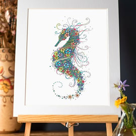 Seahorse 10 x 12” mounted, ready to frame Illustration 