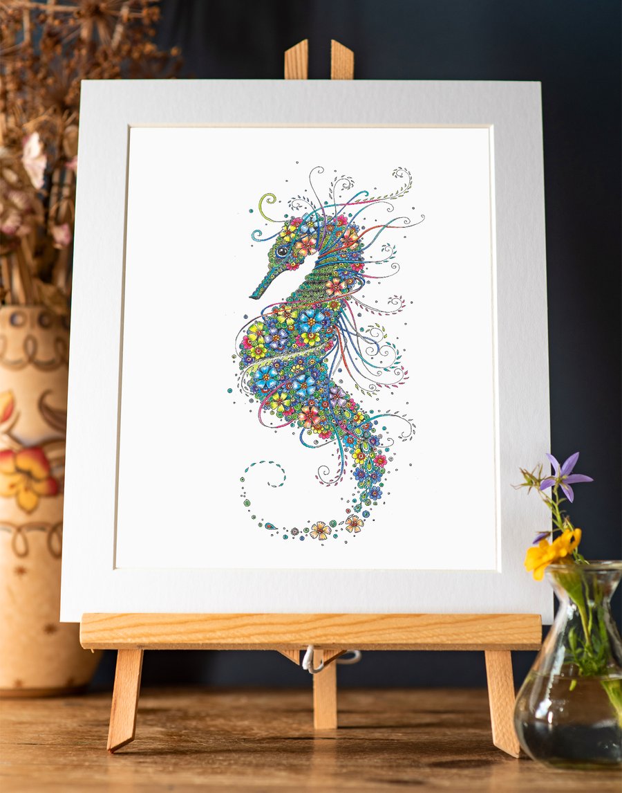 Seahorse 10 x 12” mounted, ready to frame Illustration 