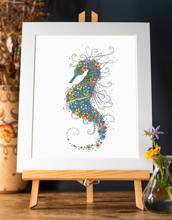 Seahorse 10 x 12” mounted, ready to frame Illustration 