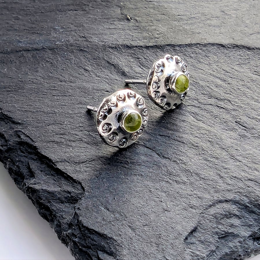 Sterling Silver Peridot Stud Earrings. Handmade Urban Jewellery Design