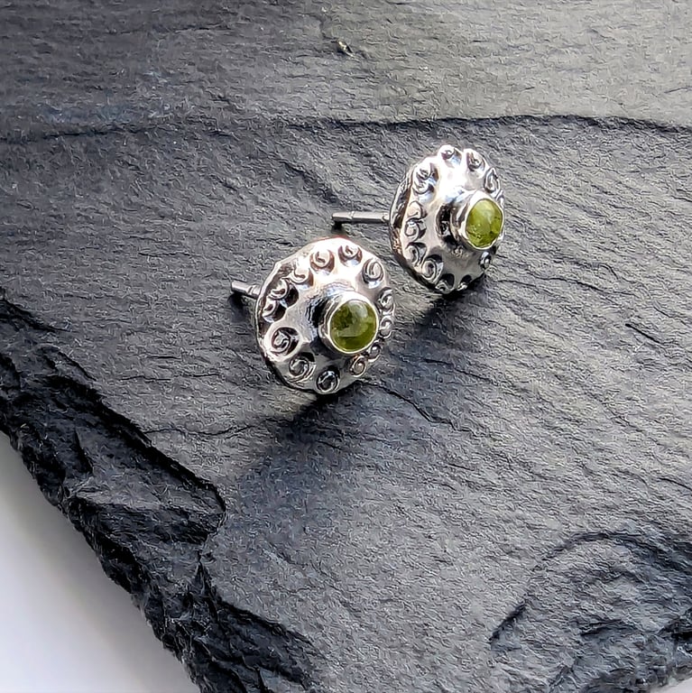 Sterling Silver Peridot Stud Earrings. Handmade Urban Jewellery Design
