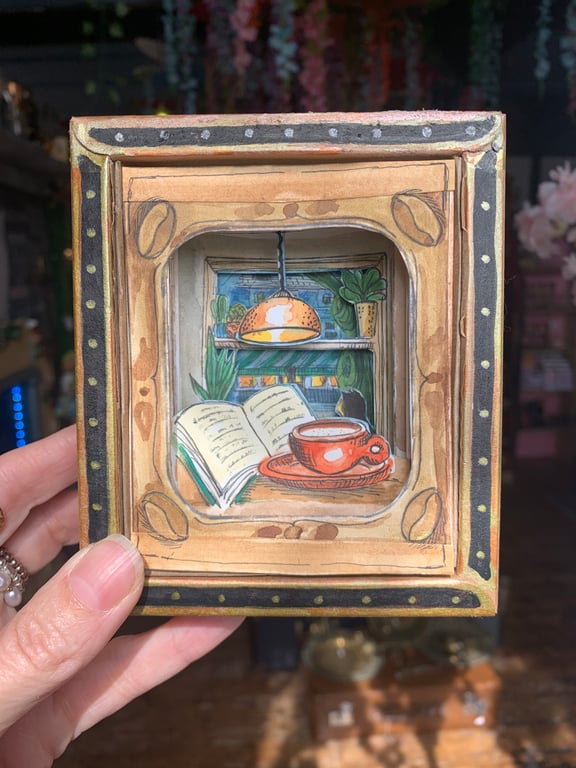 3D Cosy Cafe Craft Kit - Make It Yourself pop-up scene, paper cut craft kit