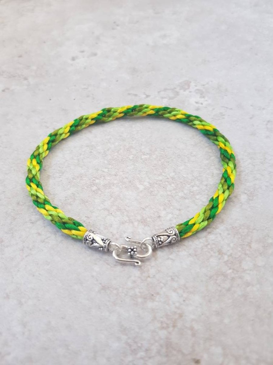 Green and yellow ankle bracelet, Womens Boho Anklet