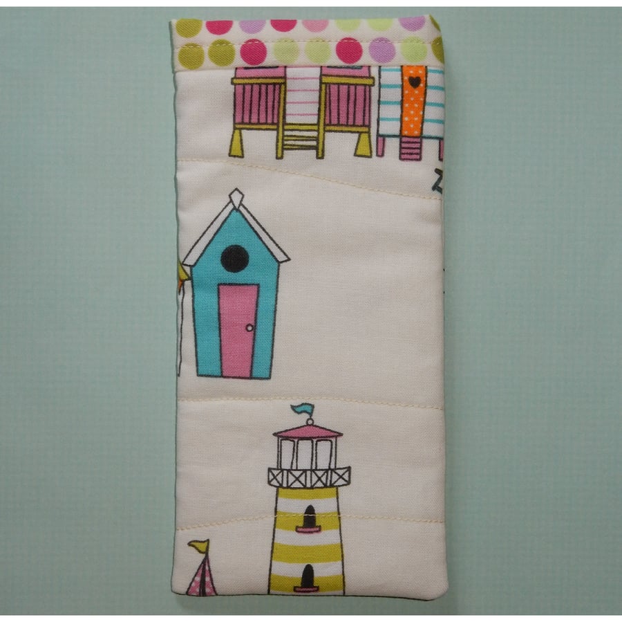 Glasses case - Beach huts pink and green slip in