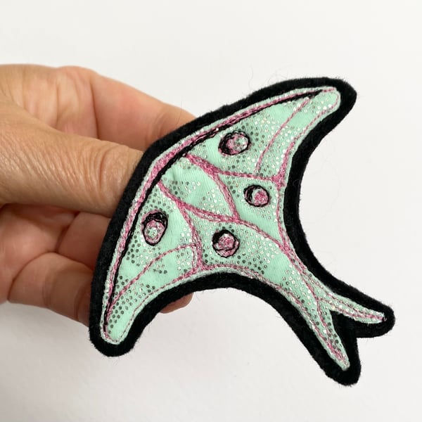 Moon moth brooch badge. 