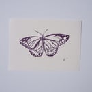 Butterfly Handprinted Original Block Print in Purple