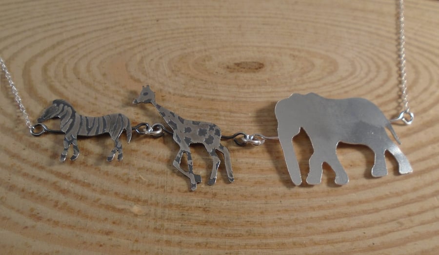 Sterling Silver Safari Animals Necklace 